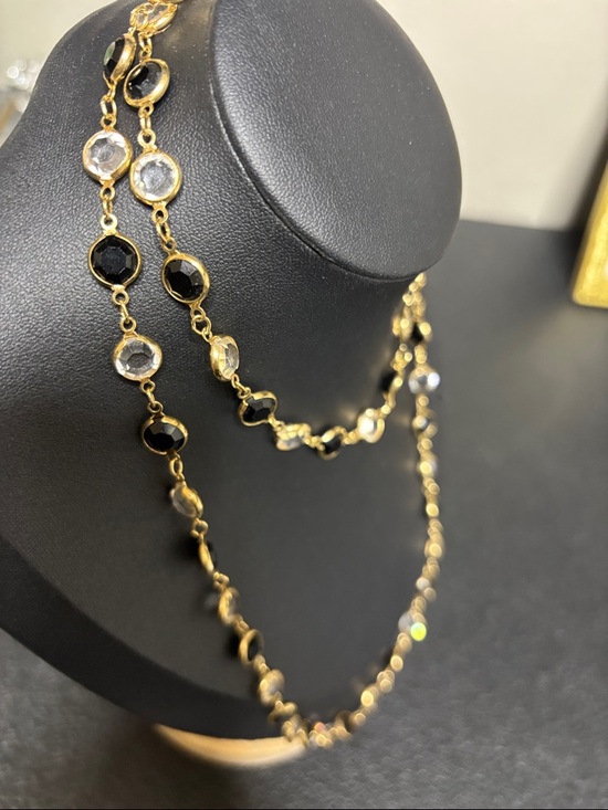 SWAROVSKI Crystal Long Necklace Clear & Black Bezel Riviere Gold Tone - Picture 5 of 8